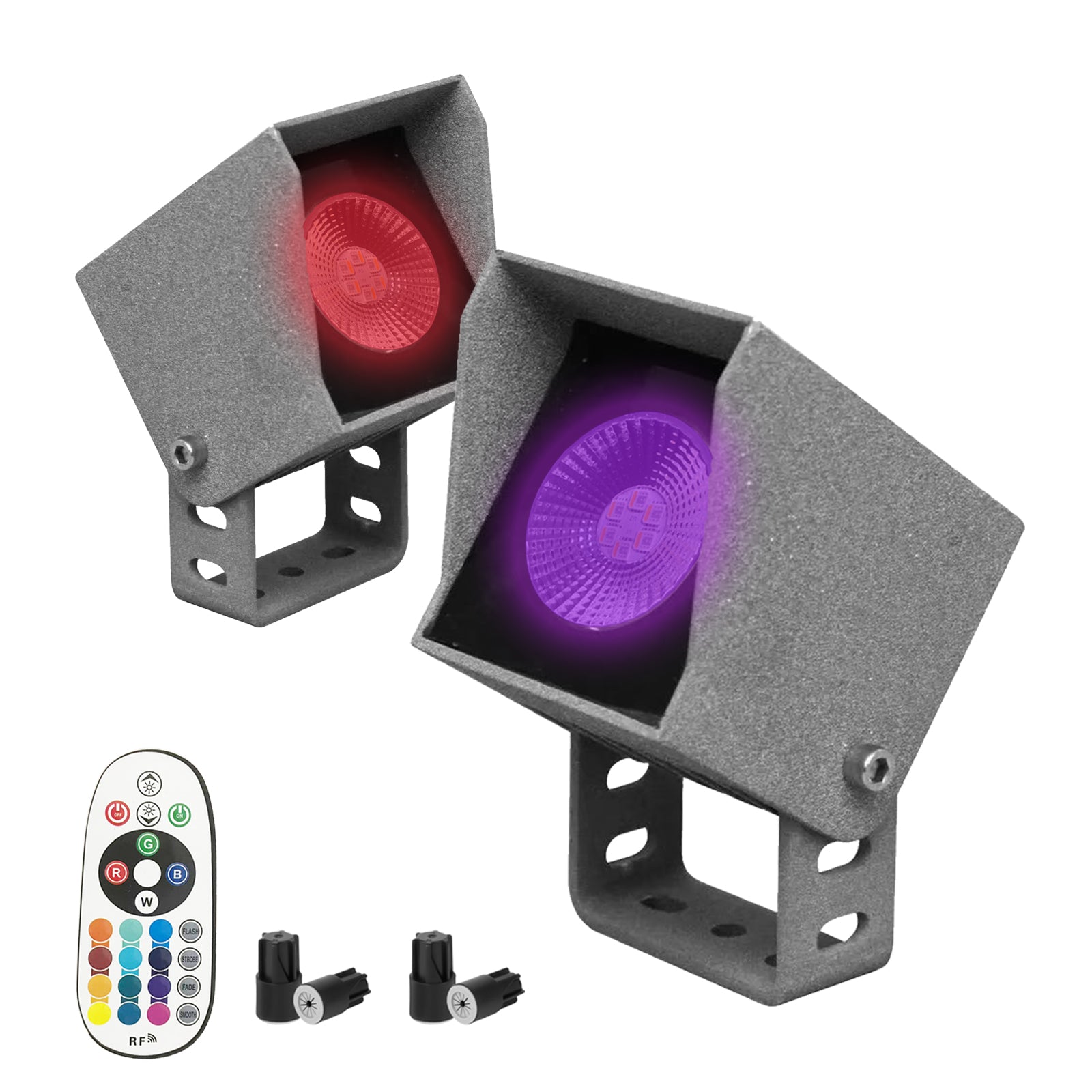 2 Pack RGBW Landscape Spotlights,3W Low Voltage Garden Lights with Remote Control, 16 Static Colors & 4 Dynamic Modes, IP65 Waterproof 12V/24V Color Changing Lights for Yard Tree Decoration(Gray)