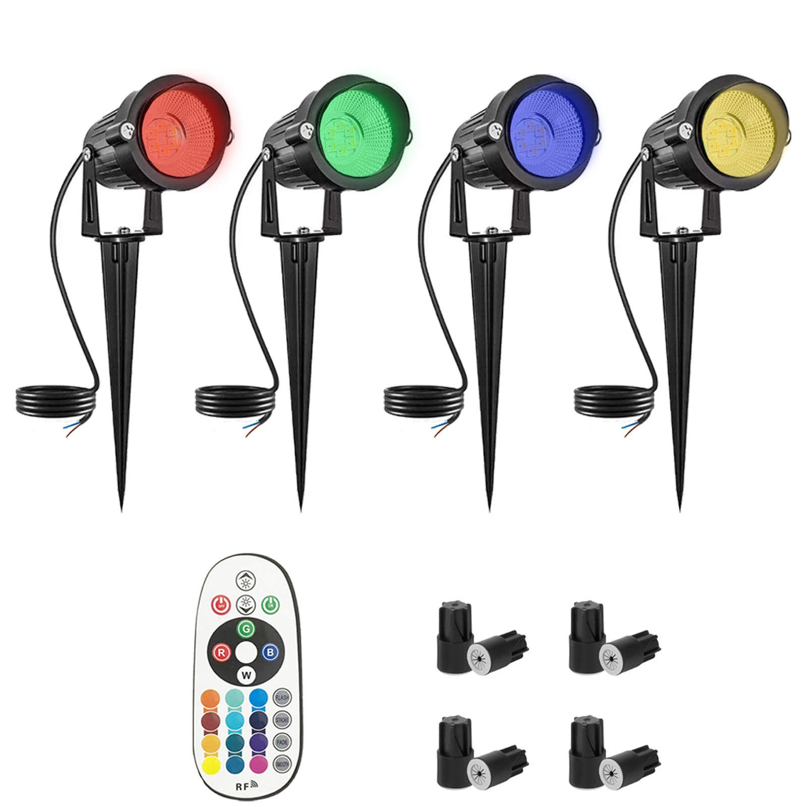 RGBW Landscape Lighting Outdoor LED Spotlights with Remote, 16 Colors & 4 Modes, IP67 Waterproof 12V Low Voltage Garden Lights for Yard, House, Pathway, Christmas & Halloween(4 Pack