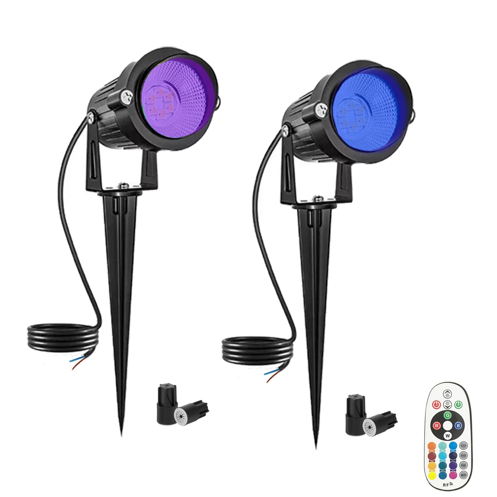RGBW Landscape Lighting Outdoor LED Spotlights with Remote, 16 Colors & 4 Modes, IP67 Waterproof 12V Low Voltage Garden Lights for Yard, House, Pathway, Christmas & Halloween（2pack）