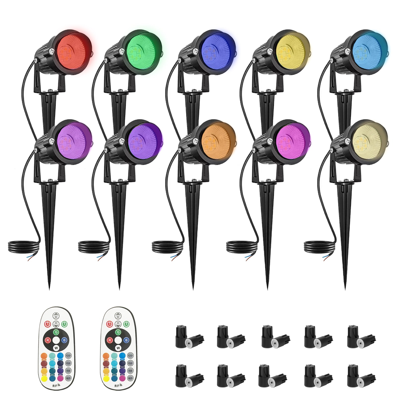 RGBW Landscape Lighting Outdoor LED Spotlights with Remote, 16 Colors & 4 Modes, IP65 Waterproof 12V/24V Low Voltage Garden Lights for Yard, House, Pathway, Christmas & Halloween（10pack）