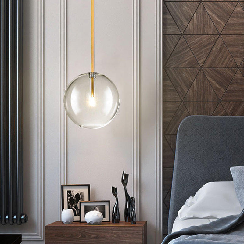 Modern 1-Light Clear Glass Globe Pendant Light – Hanging Fixture