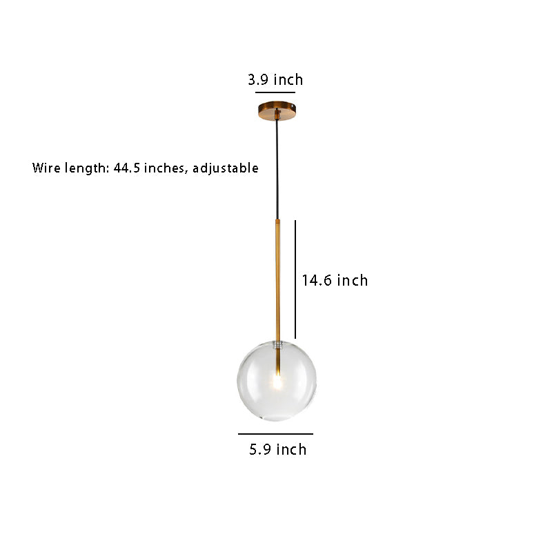 Modern 1-Light Clear Glass Globe Pendant Light – Hanging Fixture