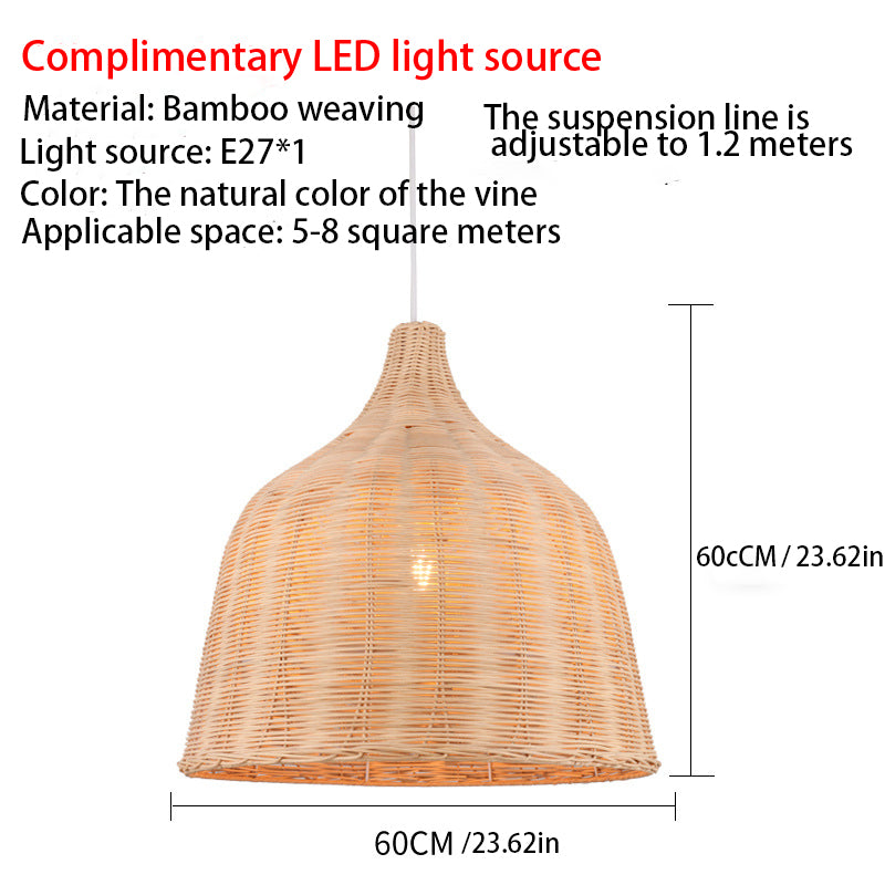 Rustic Bell-Shaped Rattan Pendant Light