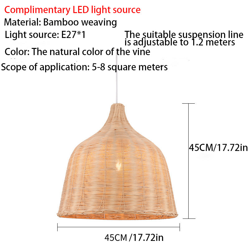 Rustic Bell-Shaped Rattan Pendant Light