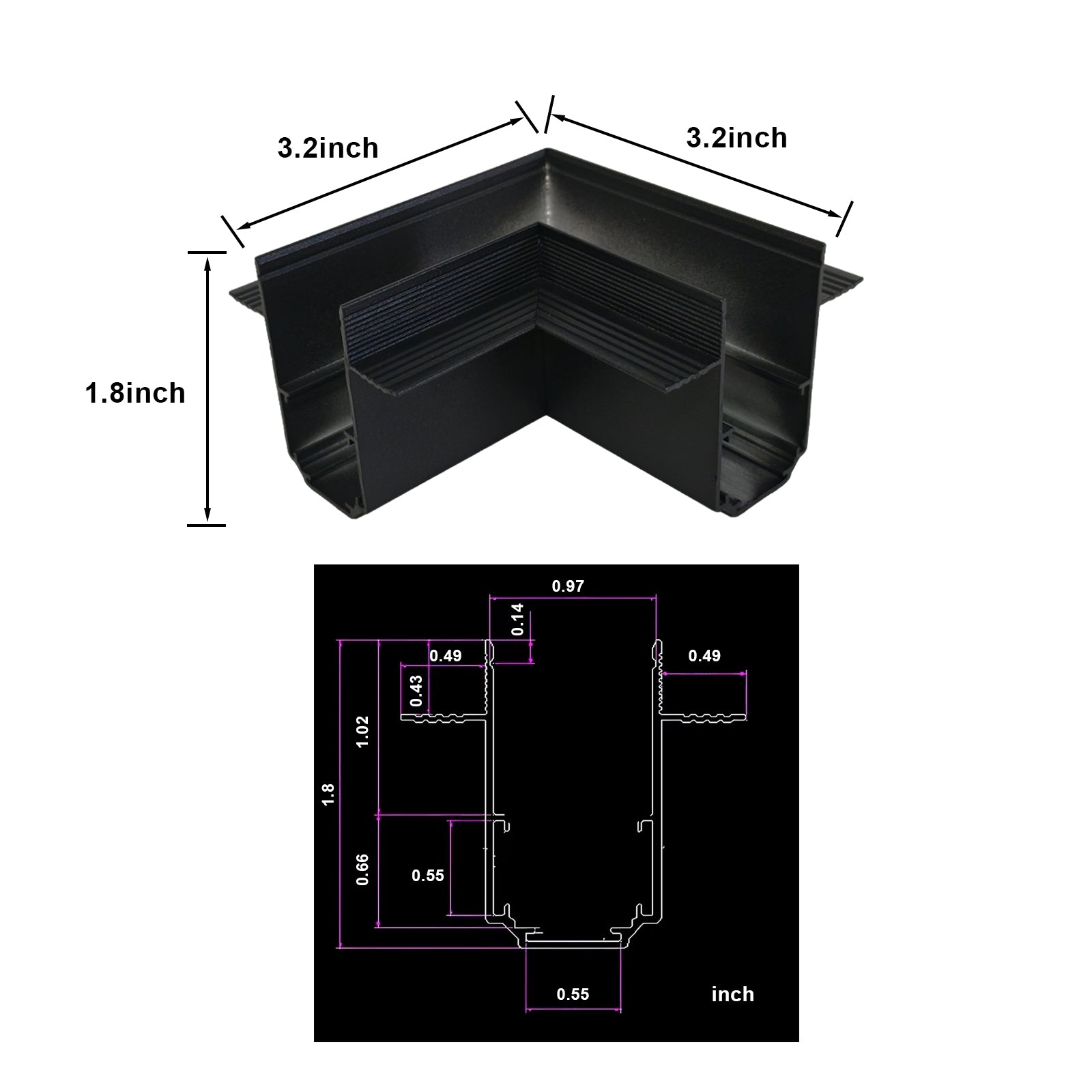 Horizontal Corner Connector for Recessed Magnetic Track Lighting, 48V 2-Wire, L-Shaped Layout, Compatible with Magnetic Track System (Home/Commercial Use)