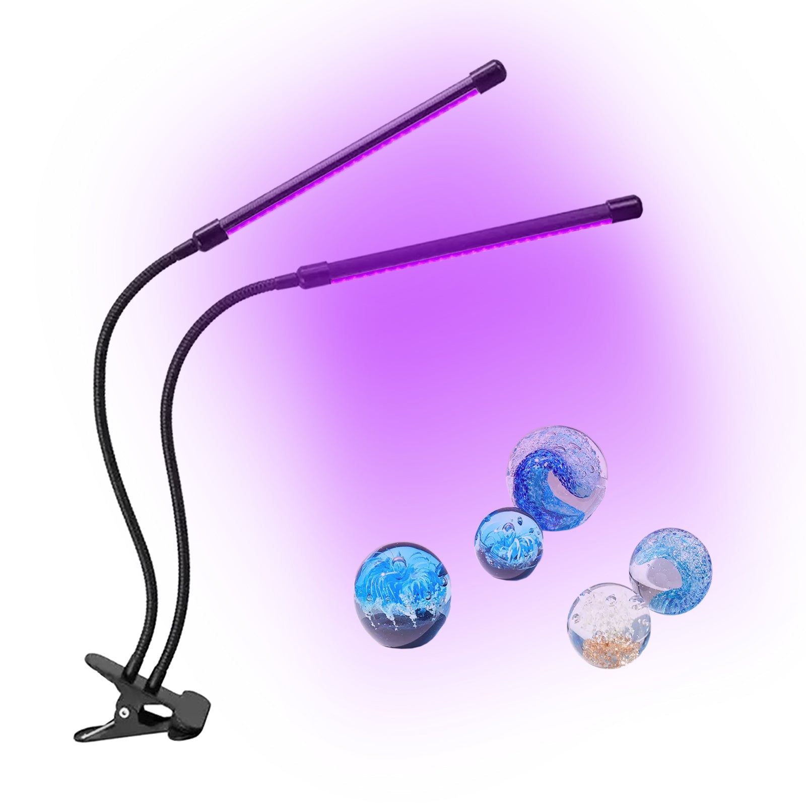 395–400nm UV LED Light, Dual Head Clip On Black Light with 10-Level Dimmable Brightness & 4 Timer Modes, USB Powered Black Lamp for Resin, UV Glue, Gel Nail Polish, Fluorescent Paint Party