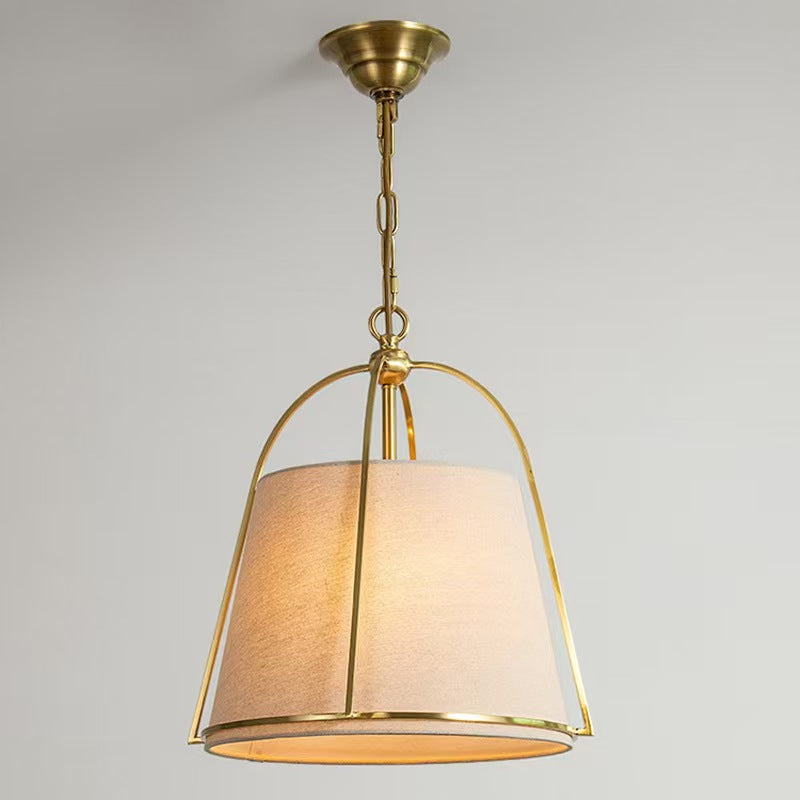 13.8'' Wide Trapezoid Pendant Light: Gold Fixture with Elegant White Fabric Shade
