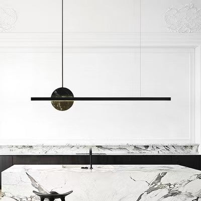Linear Round Marble LED Pendant in Black: A Fusion of Industrial Edge and Sophisticated Stone