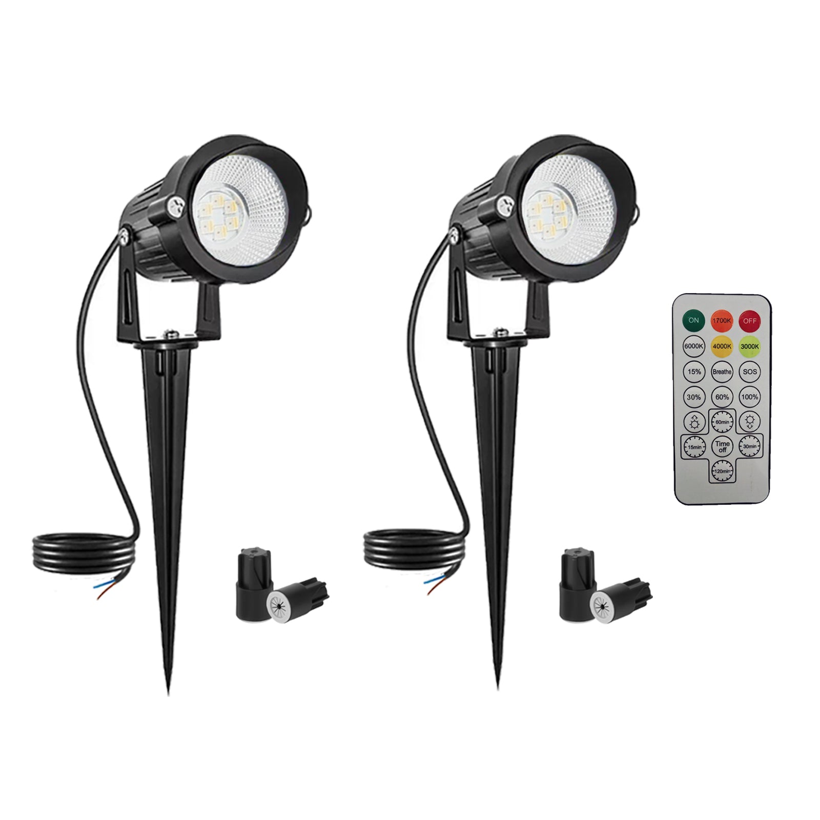 2-Pack LED Landscape Spotlights, 12V Low Voltage, IP67 Waterproof, 1700K-6000K Dimmable Warm White, RF Remote, 270° Adjustable Head, for Garden/Lawn/Patio/Steps, Ideal for Landscape Designers
