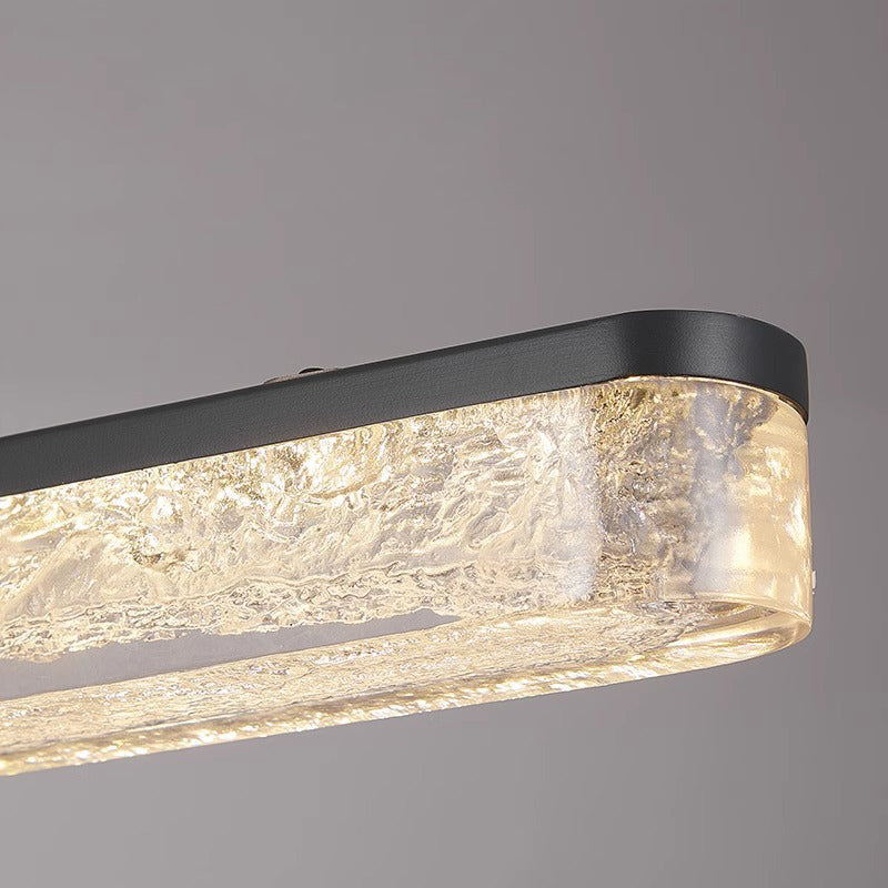 47.24-In 1-Light Linear Black Pendant Light - Stainless Steel with Ice-Crack Resin Shade, Dimmable LED for Kitchen Island & Dining Room