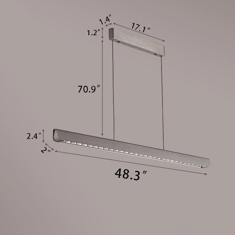 Long Linear Brushed Aluminum LED Pendant Lamp – Perfect for Kitchen Island