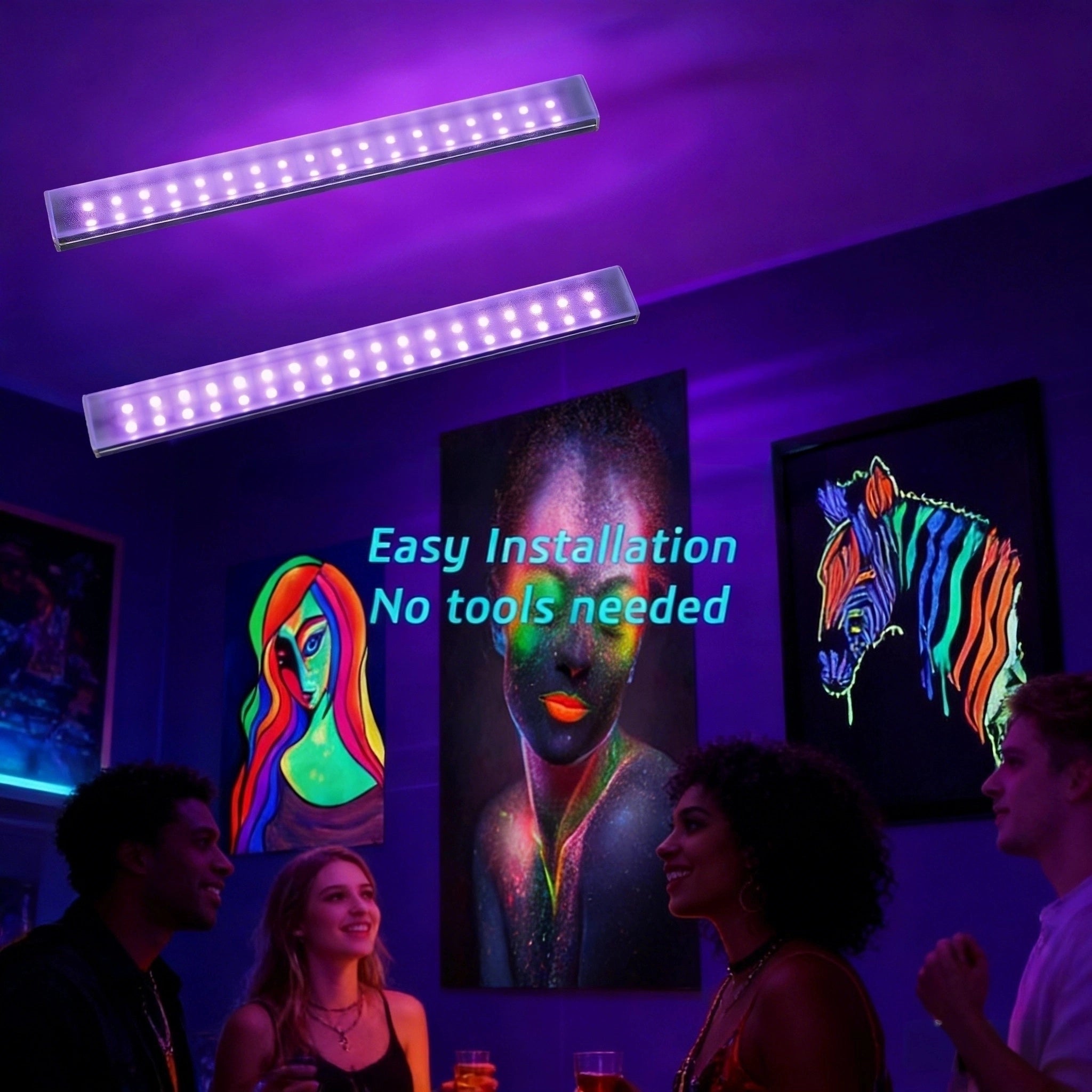 2-Pack 395NM UV Black LED Strips, 9.6-inch Dimmable USB-C LED Black Lights with Switch, Perfect for Glow-in-the-Dark Parties, Halloween, Body Paint, Posters, and Cabinet Displays. Suitable for Designers, Decorators, and Planners.
