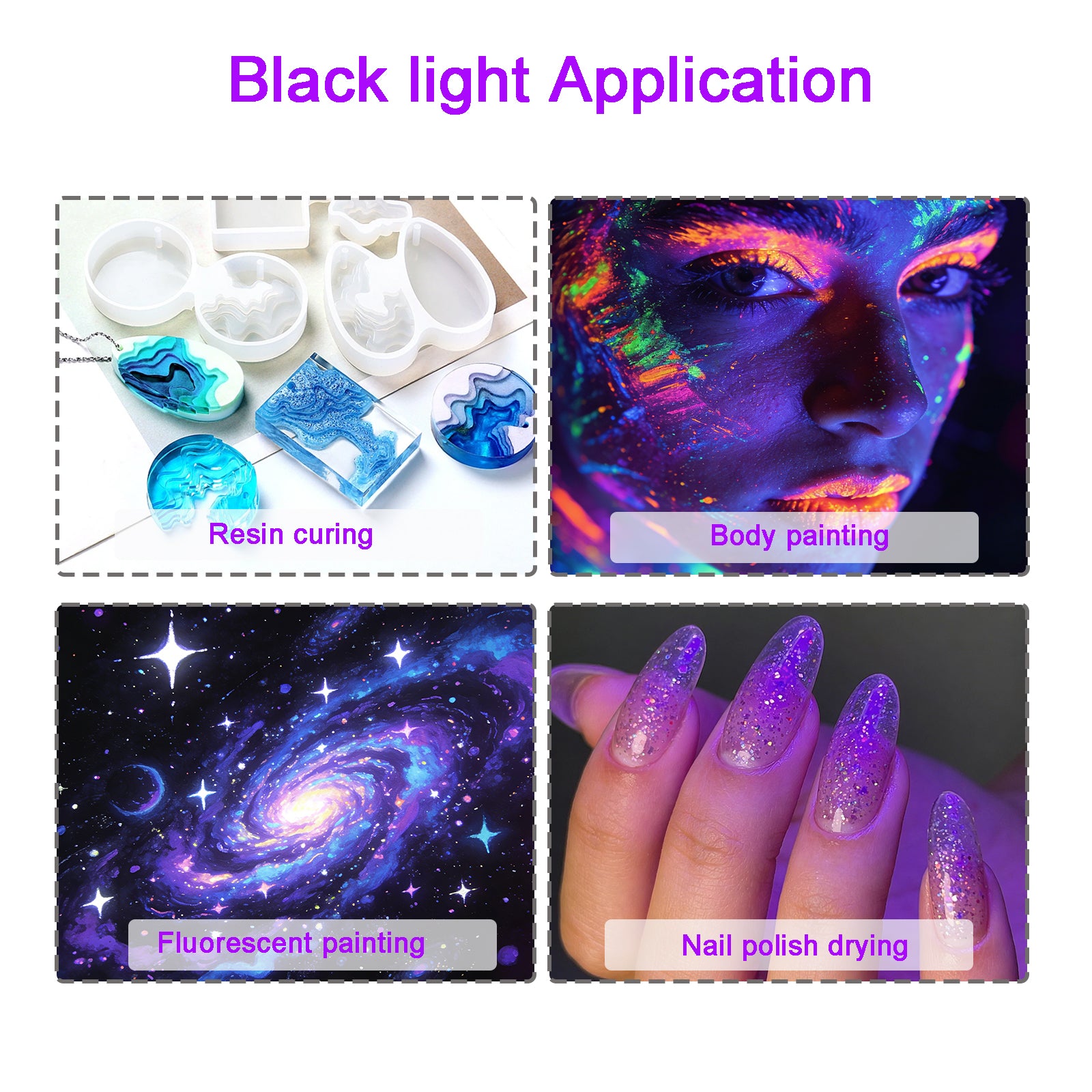 395–400nm UV LED Light, Dual Head Clip On Black Light with 10-Level Dimmable Brightness & 4 Timer Modes, USB Powered Black Lamp for Resin, UV Glue, Gel Nail Polish, Fluorescent Paint Party