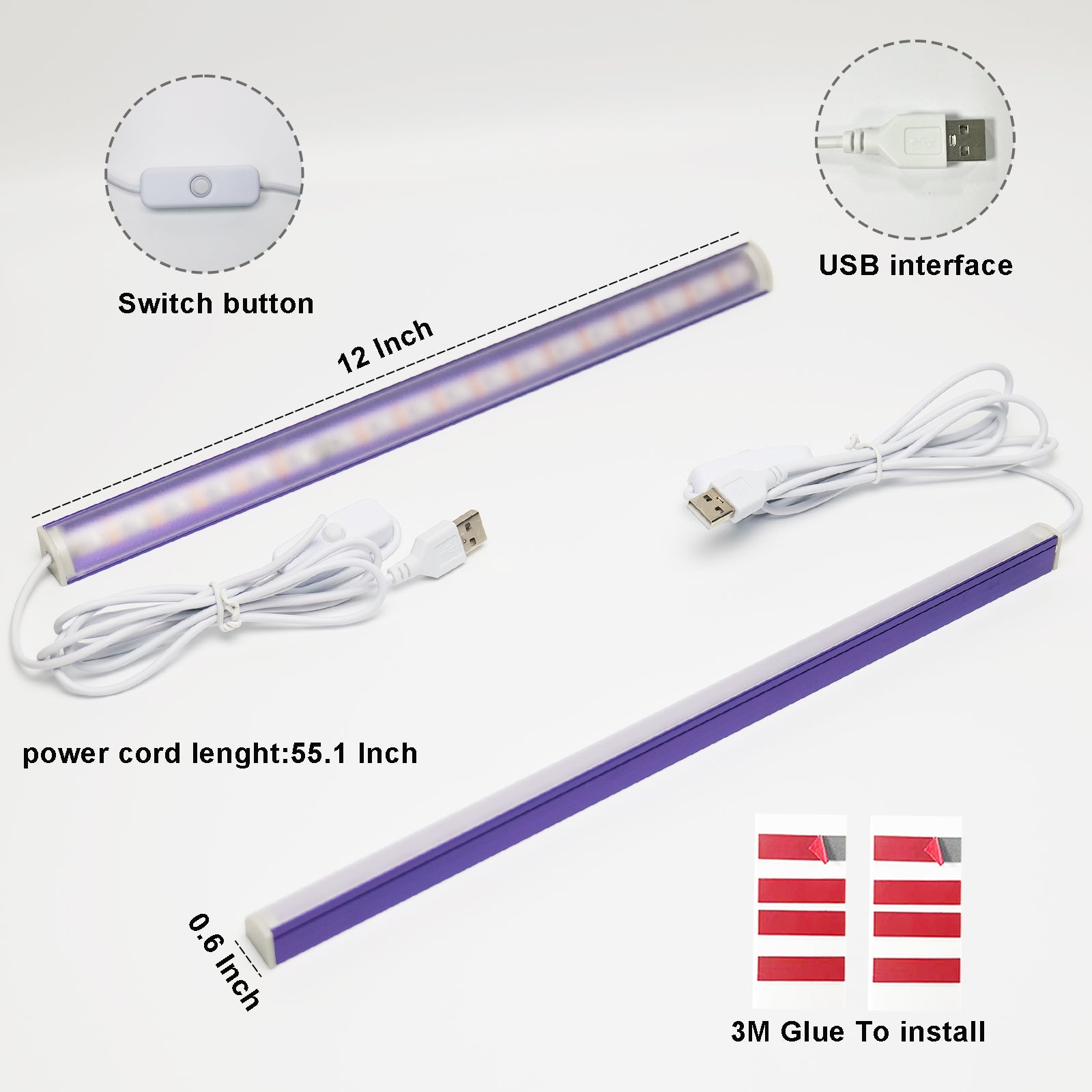 2 Pack UV Black Light Bar, USB Powered Ultraviolet Light Bar for Body Paint Glow Party, Fluorescent Posters, UV Resin Curing & Pet Urine Detector