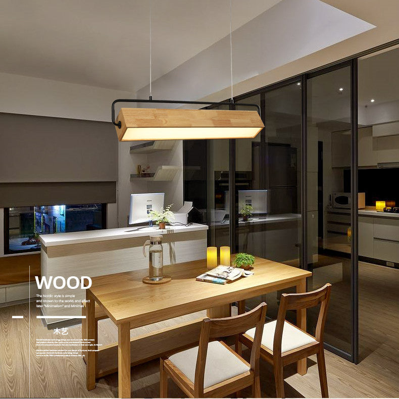 Rectangle Wooden LED Pendant Light for Dining Room