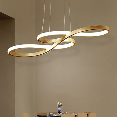 Scandinavian Ribbon LED Chandelier - Modern Geometric Pendant Light for Dining Room