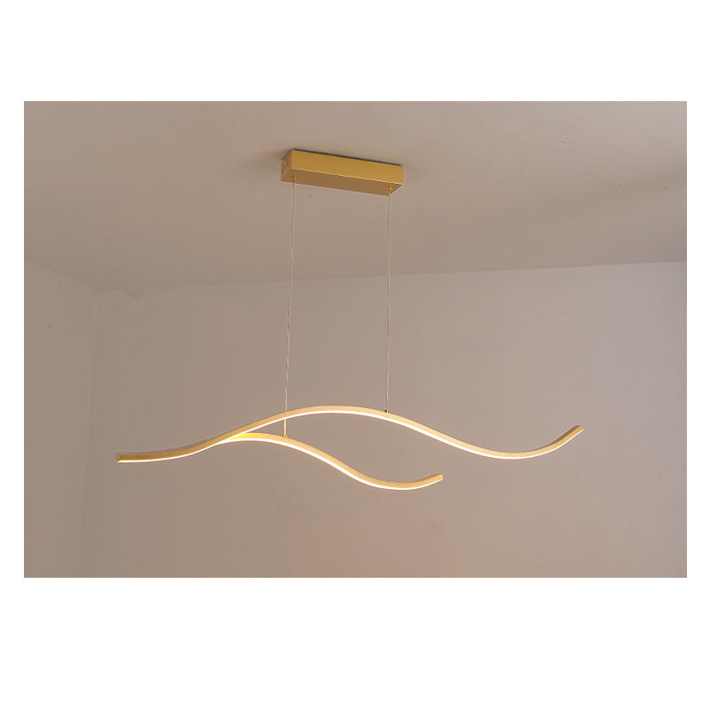 Modern Wave Linear LED Chandelier - Sleek Hanging Branch Lighting for Kitchen Island