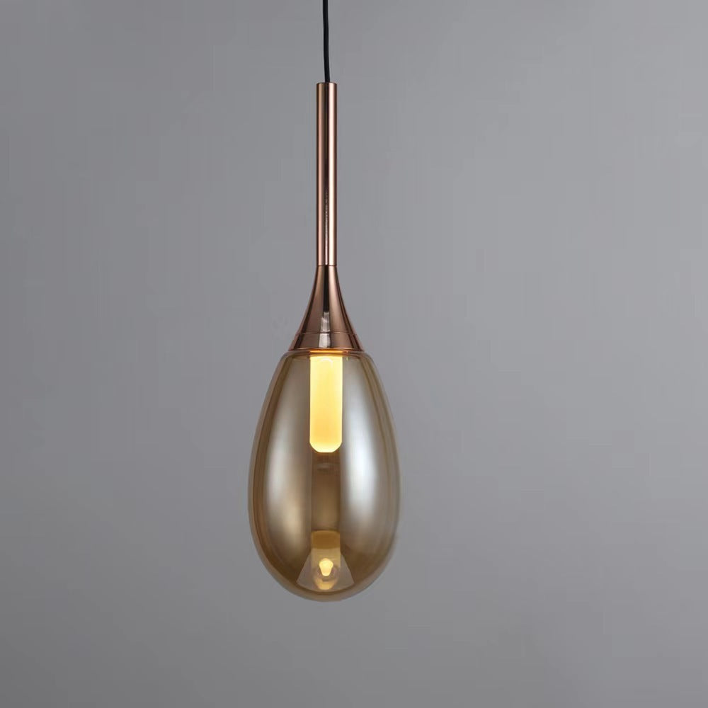 Modern 1 Light Teardrop Glass Pendant Light – Amber/Smoke Gray LED