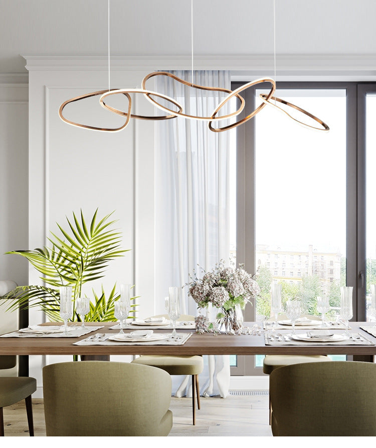 Contemporary Chainlink Chandelier - Dimmable LED Circular Pendant Light in Metallic Plating
