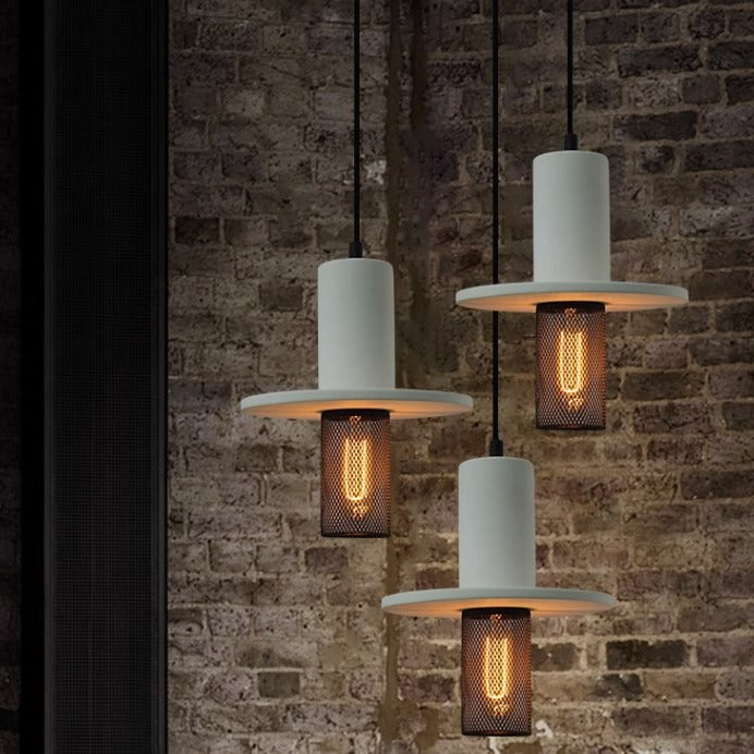 Nordic Minimalist LED Pendant Light – Retro Industrial Cement & Mesh Design