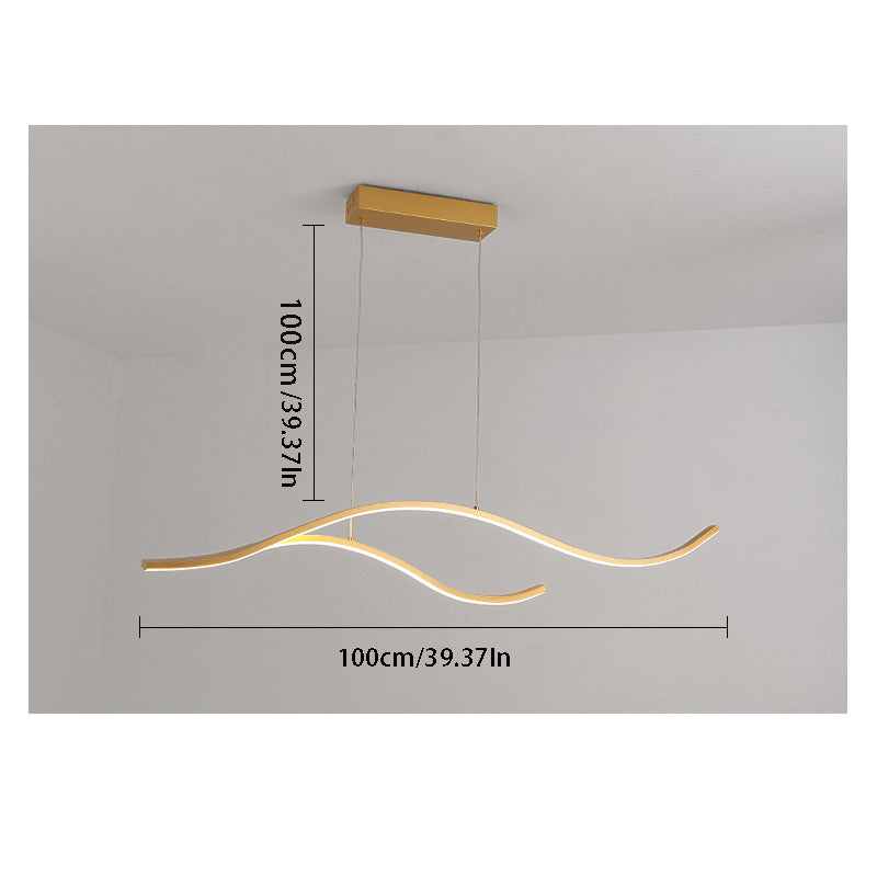 Modern Wave Linear LED Chandelier - Sleek Hanging Branch Lighting for Kitchen Island