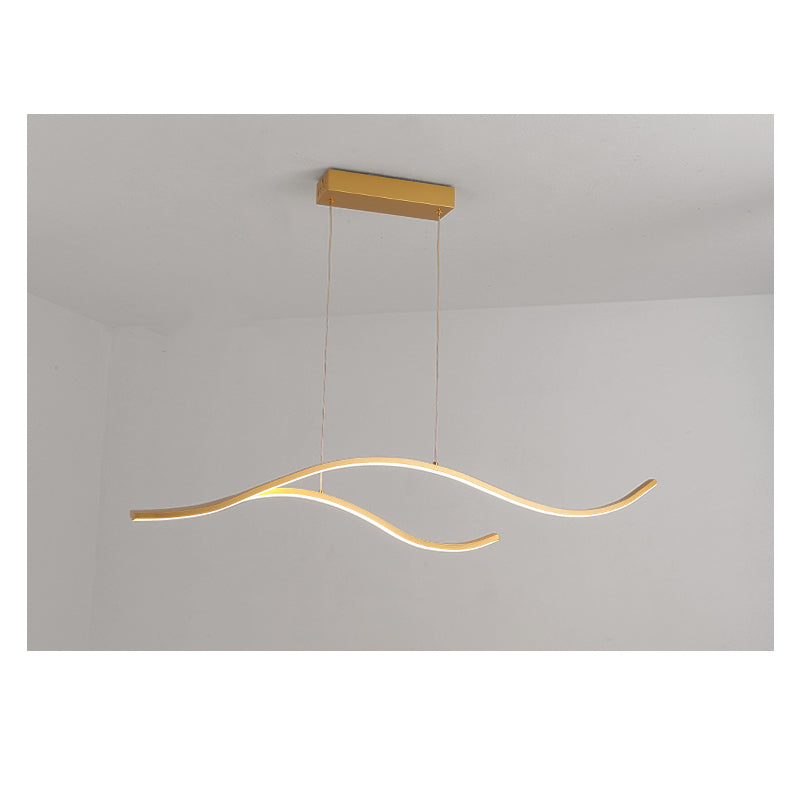 Modern Wave Linear LED Chandelier - Sleek Hanging Branch Lighting for Kitchen Island