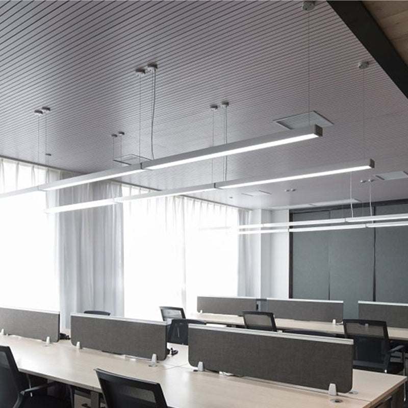 6 Pack 47" Linear LED Pendant Lights - Modern Rectangle Aluminum Office Ceiling Lighting, Dimmable Long Hanging Fixtures for Kitchen Island, Dining Room