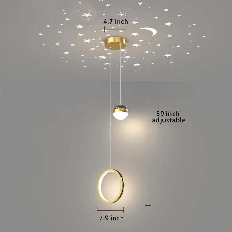 Round & Oval Rings Starry Projection Pendant Light , 3-Step Dimming Modern LED for Bedroom