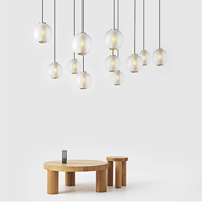 Round LED Pendant Light - Modern Glass Lantern Ceiling Fixture with  Hanging Design