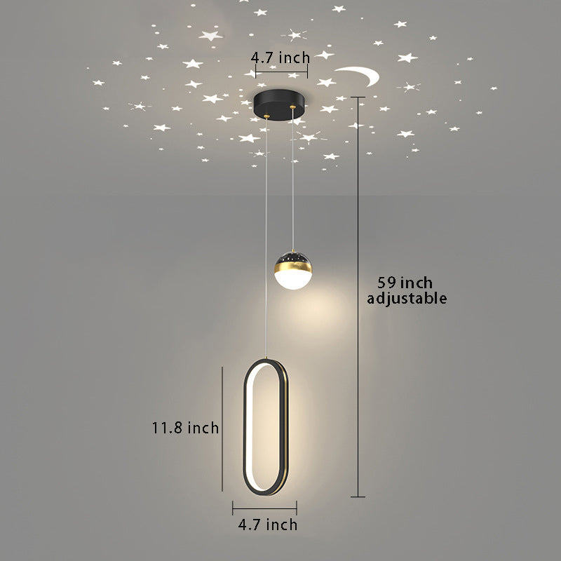 Round & Oval Rings Starry Projection Pendant Light , 3-Step Dimming Modern LED for Bedroom