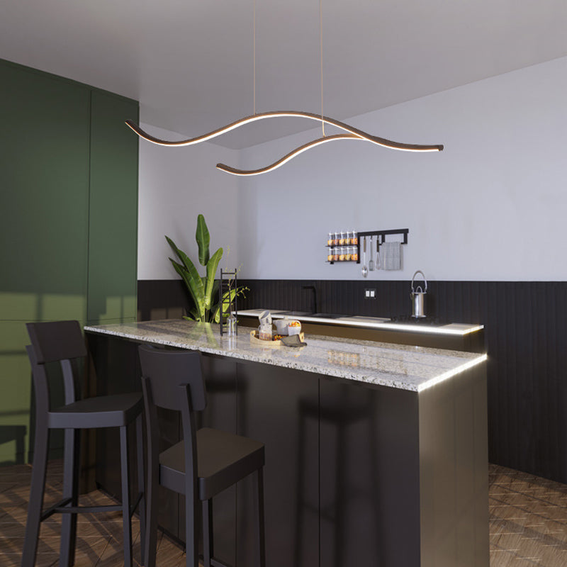 Modern Wave Linear LED Chandelier - Sleek Hanging Branch Lighting for Kitchen Island