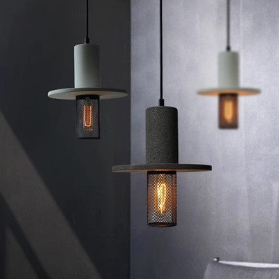 Nordic Minimalist LED Pendant Light – Retro Industrial Cement & Mesh Design