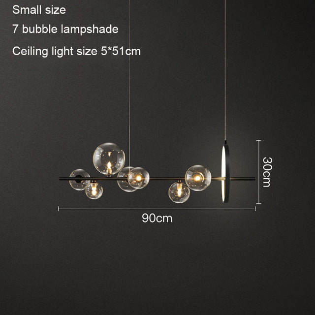 Nordic Black Bubble Glass Chandelier - Circular LED Pendant Light for Dining Room