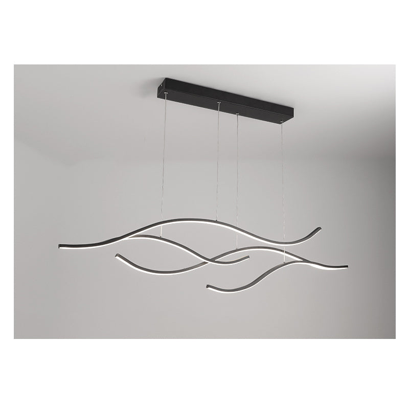 Modern Wave Linear LED Chandelier - Sleek Hanging Branch Lighting for Kitchen Island