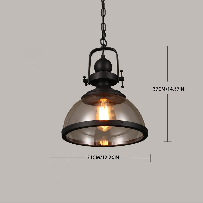 Retro Industrial Pendant Light - Wrought Iron & Antique Glass Hanging Lamp for Farmhouse Dining Room