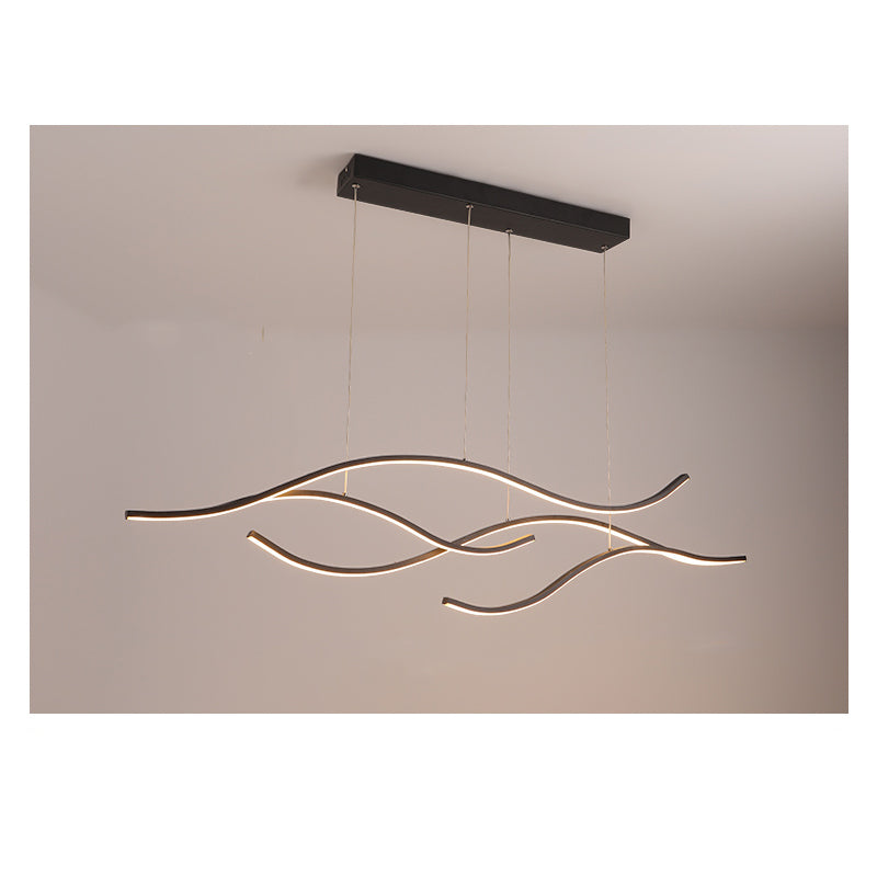 Modern Wave Linear LED Chandelier - Sleek Hanging Branch Lighting for Kitchen Island