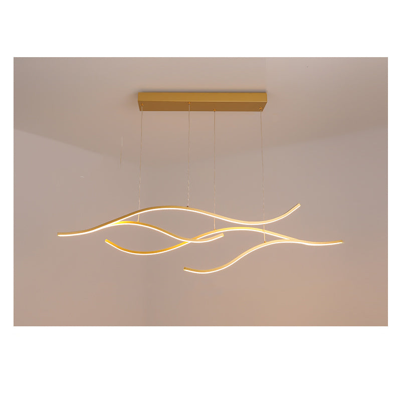 Modern Wave Linear LED Chandelier - Sleek Hanging Branch Lighting for Kitchen Island