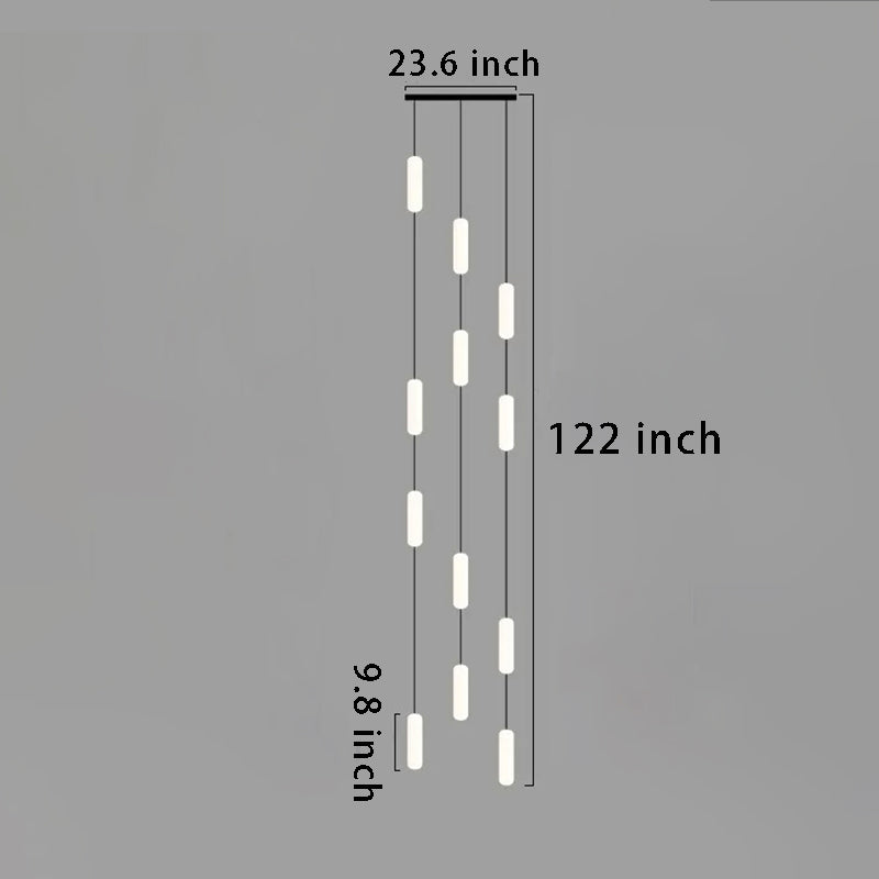 White Long Tube Multi-Light Staircase Chandelier – Sleek Linear Design for Stairwell Illumination