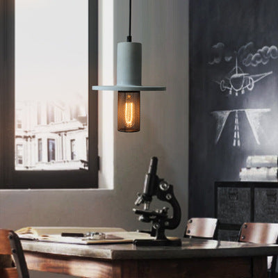Nordic Minimalist LED Pendant Light – Retro Industrial Cement & Mesh Design