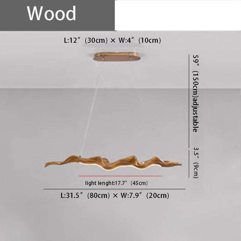 Retro-Inspired LED Pendant Light – Elegant Silicone Wave Wood Grain Finish