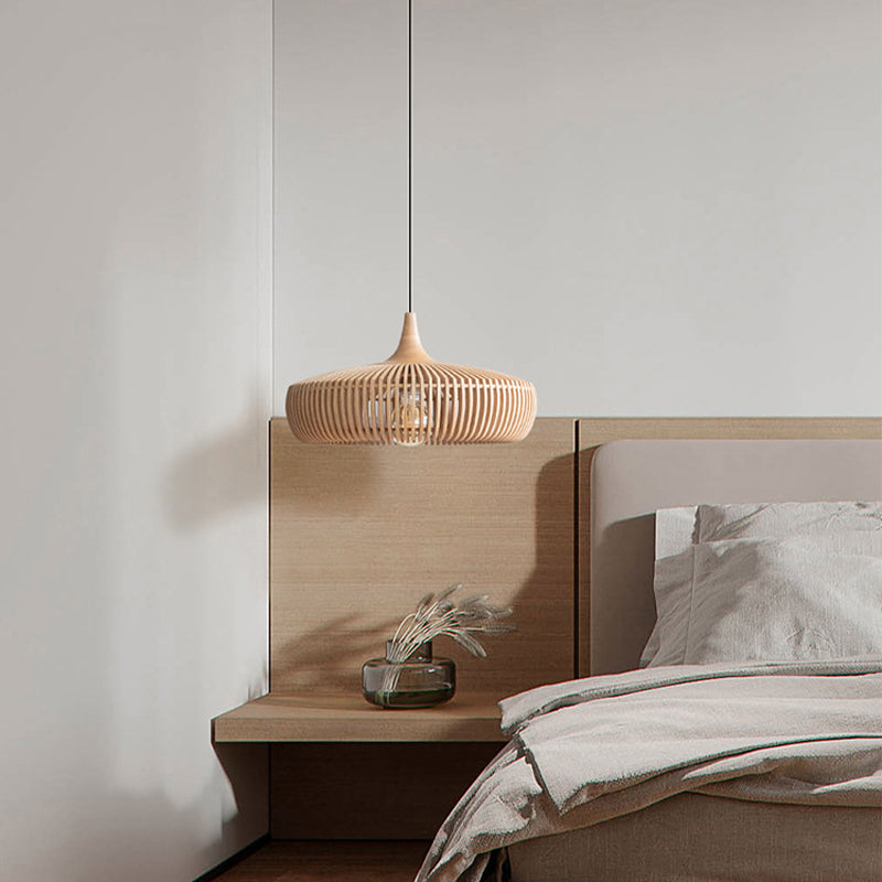 1-Light Japanese Wood Cage Pendant Light , Traditional Style for Indoor Decor