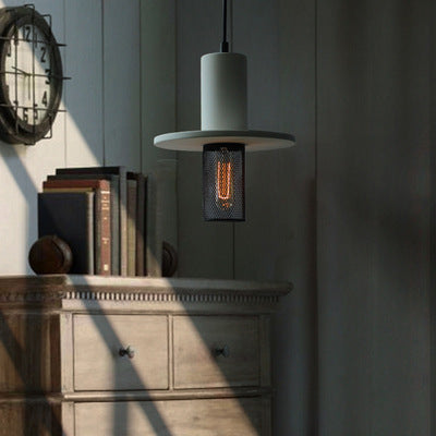 Nordic Minimalist LED Pendant Light – Retro Industrial Cement & Mesh Design
