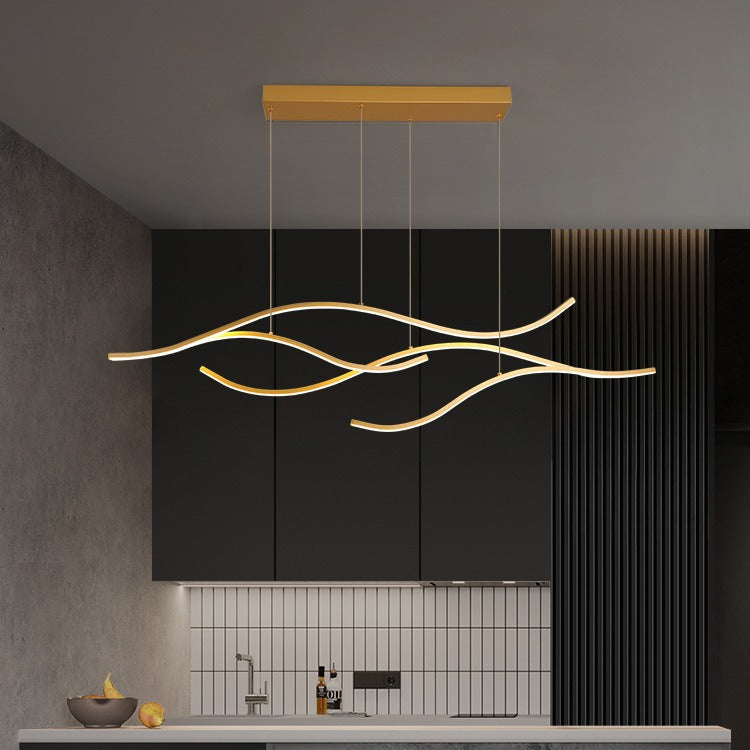Modern Wave Linear LED Chandelier - Sleek Hanging Branch Lighting for Kitchen Island