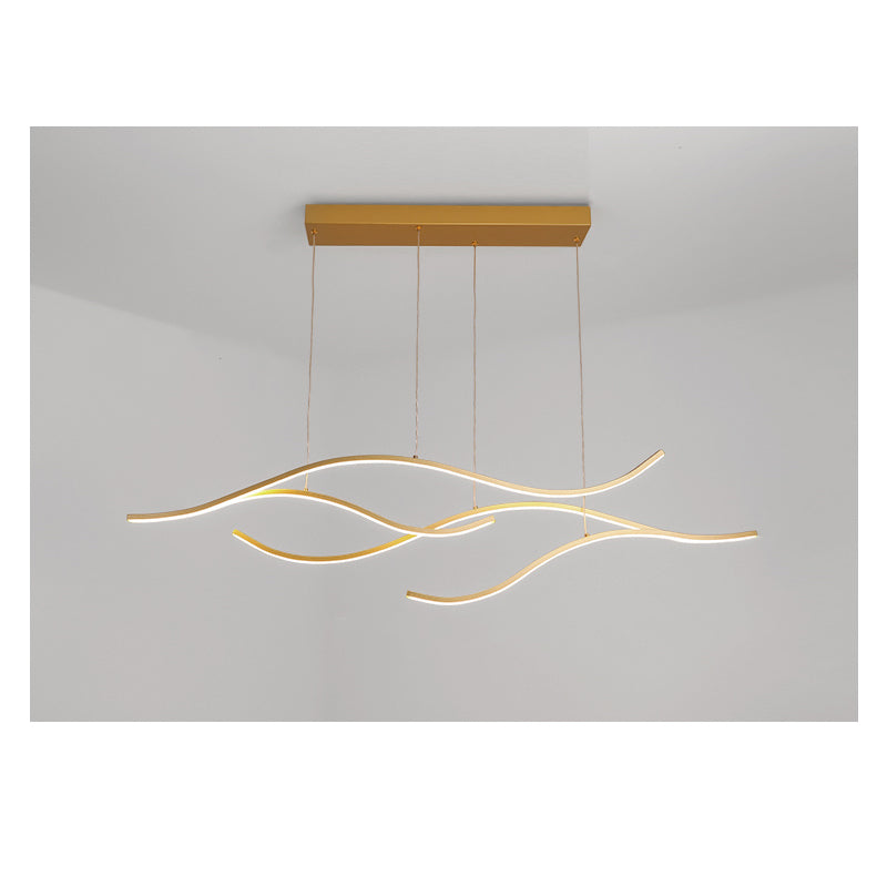 Modern Wave Linear LED Chandelier - Sleek Hanging Branch Lighting for Kitchen Island