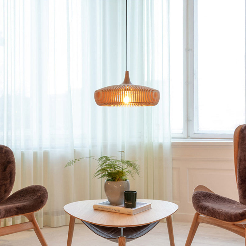 1-Light Japanese Wood Cage Pendant Light , Traditional Style for Indoor Decor