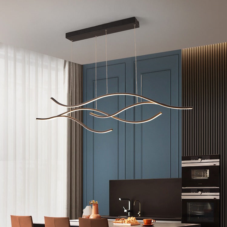 Modern Wave Linear LED Chandelier - Sleek Hanging Branch Lighting for Kitchen Island