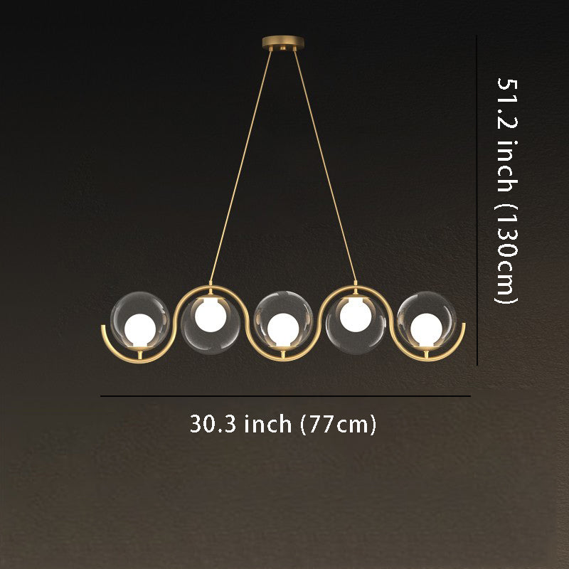 3/5-Light Wavy Linear Island Pendant with Ball Glass Shades, Ideal for Dining Room