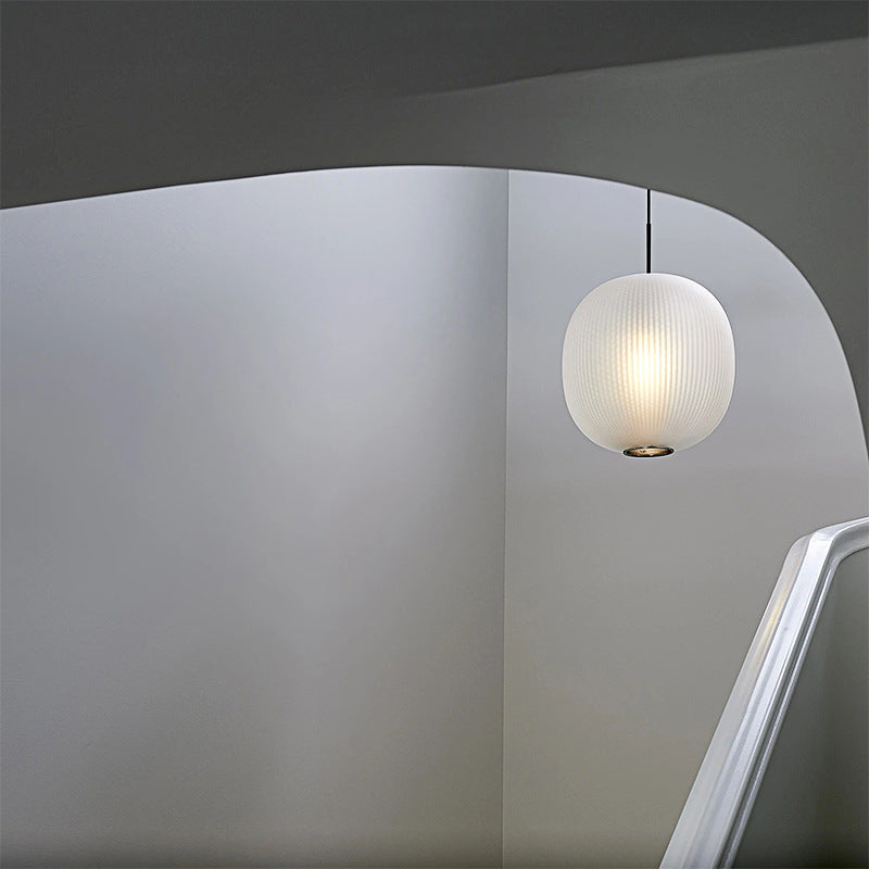 Round LED Pendant Light - Modern Glass Lantern Ceiling Fixture with  Hanging Design