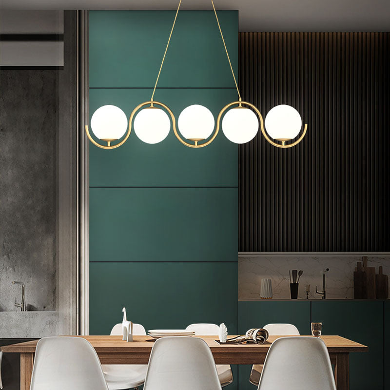 3/5-Light Wavy Linear Island Pendant with Ball Glass Shades, Ideal for Dining Room