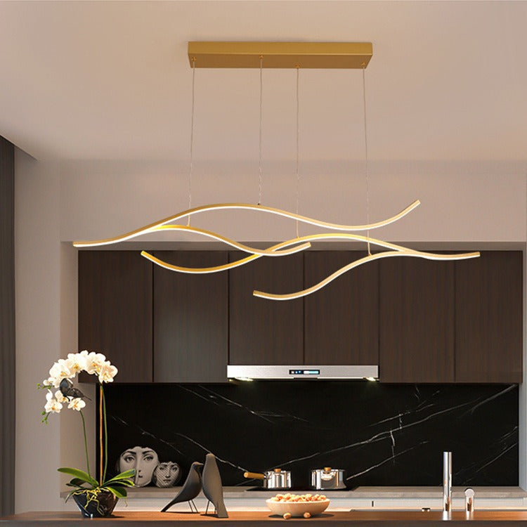 Modern Wave Linear LED Chandelier - Sleek Hanging Branch Lighting for Kitchen Island